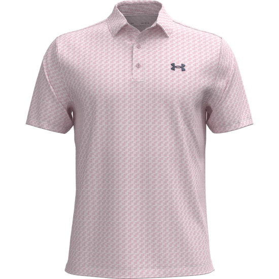 Under Armour Mens Playoff 3.0 Printed Polo - White/Prime Pink/Downpour Gray i gruppen Golfklder / Golfklder Herr / Piktrjor hos Tee Two Green AB (1378677-115)