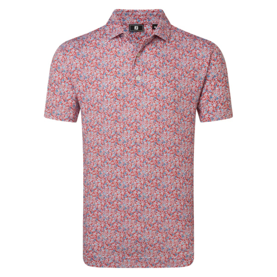 Footjoy Mens Meadow Print Lisle - Nuntucket Red/Chambray/Coastal Blue i gruppen Golfkläder / Golfkläder Herr / Pikétröjor hos Tee Two Green AB (39235)