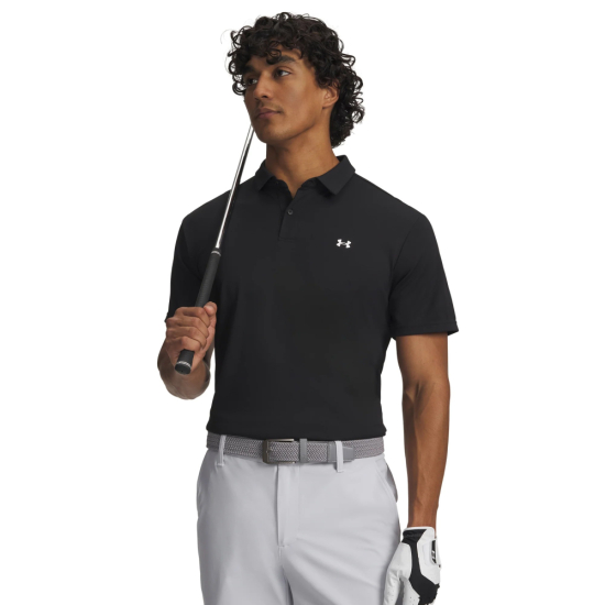 Under Armour Mens T2G Pique Polo - Black/White i gruppen Golfkl�der / Golfkl�der Herr / Pik�tr�jor hos Tee Two Green AB (6012303-001)
