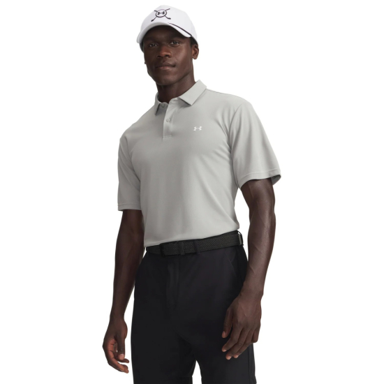 Under Armour Mens T2G Pique Polo - Titanium/White i gruppen Golfkl�der / Golfkl�der Herr / Pik�tr�jor hos Tee Two Green AB (6012303-069)