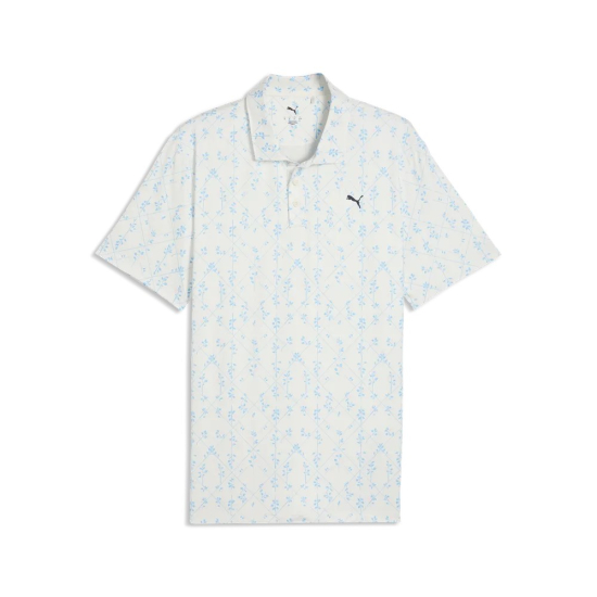 Puma Mens Cloudspun Argyle Bloom Polo - Warm White/Light Blue i gruppen Golfkl�der / Golfkl�der Herr / Pik�tr�jor hos Tee Two Green AB (634854-03)