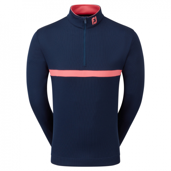 Footjoy Mens Inset Stripe Midlayer Chill-Out - Navy/Coral Red i gruppen Golfklder / Golfklder Herr / Trjor hos Tee Two Green AB (81630)