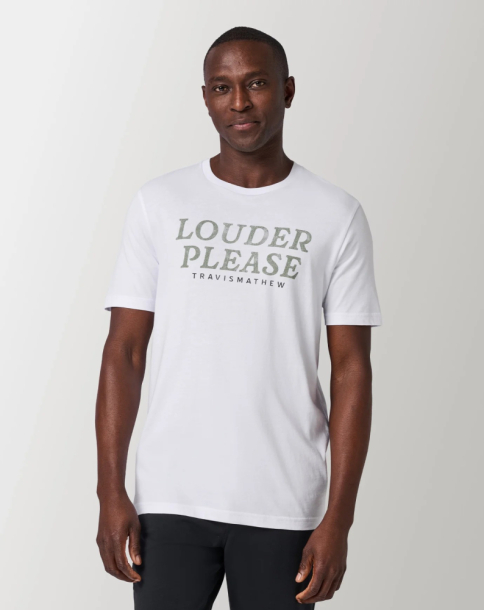 Travis Mathew Mens Louder Please Tee - White i gruppen Golfkl�der / Golfkl�der Herr / Pik�tr�jor hos Tee Two Green AB (A46494-1WHT)