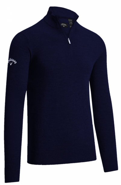 Callaway Mens Ribbed Merino 1/4 Zip Sweater - Dark Navy, Medium i gruppen Golfklder / Golfklder Herr / Trjor hos Tee Two Green AB (CGGS80Z3-401M)