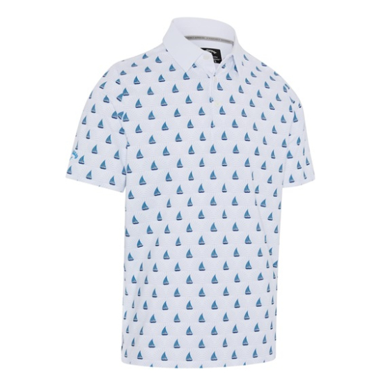 Callaway mENS Sailboat Sunset Geo Print Shirt - Bright White i gruppen Golfkl�der / Golfkl�der Herr / Pik�tr�jor hos Tee Two Green AB (CGKSG061-100)