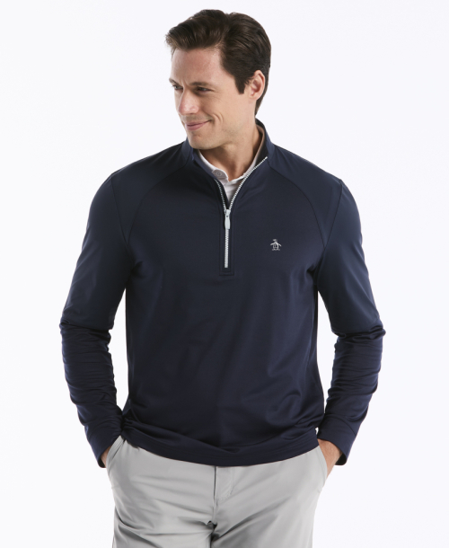 Original Penguin Mes LS Mixed Media 1/4-zip - Black Iris i gruppen Golfkl�der / Golfkl�der Herr / Tr�jor hos Tee Two Green AB (OGKSG049-417)