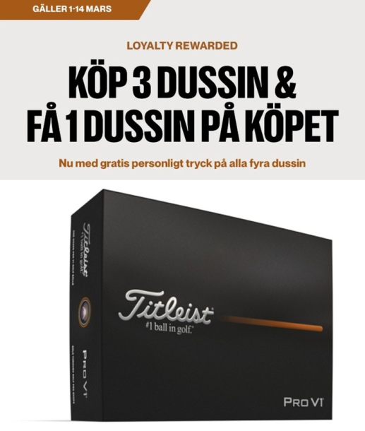 Titleist 2025 Pro V1 - White med personligt tryck (4 dussin) i gruppen Golfbollar / Bollar med personligt tryck hos Tee Two Green AB (T2029S-4DSPT)