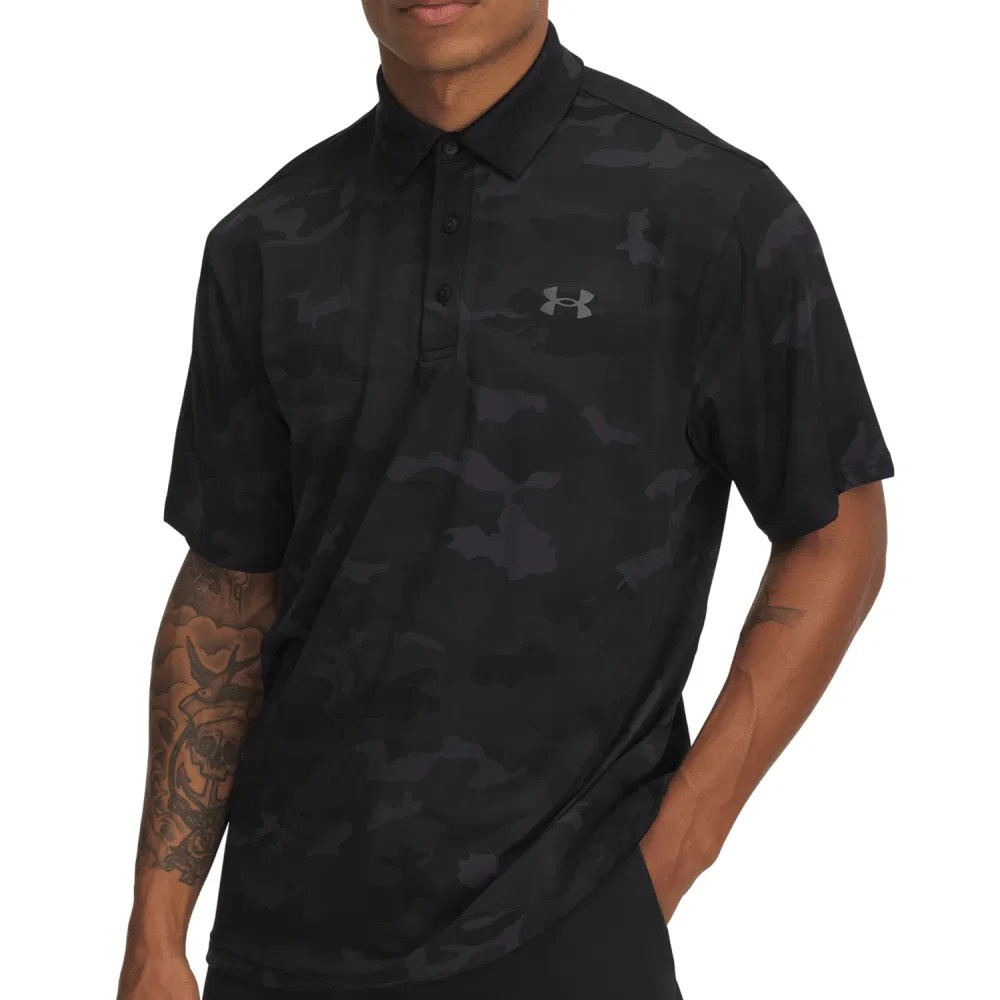 Under Armour Mens Playoff 3.0 Printed Polo - Black/Castlerock