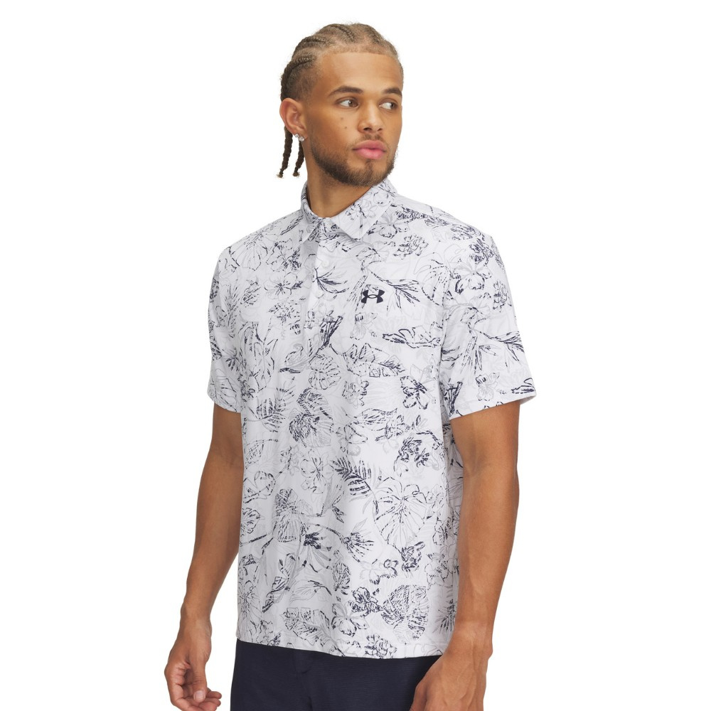 Under Armour Mens Playoff 3.0 Printed Polo - White/Midnight Navy