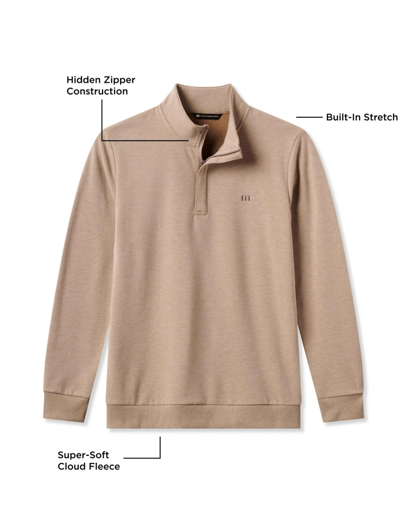 Travis Mathew Mens Cloud Quarter Zip 2.0 - Heather Portabella Brown