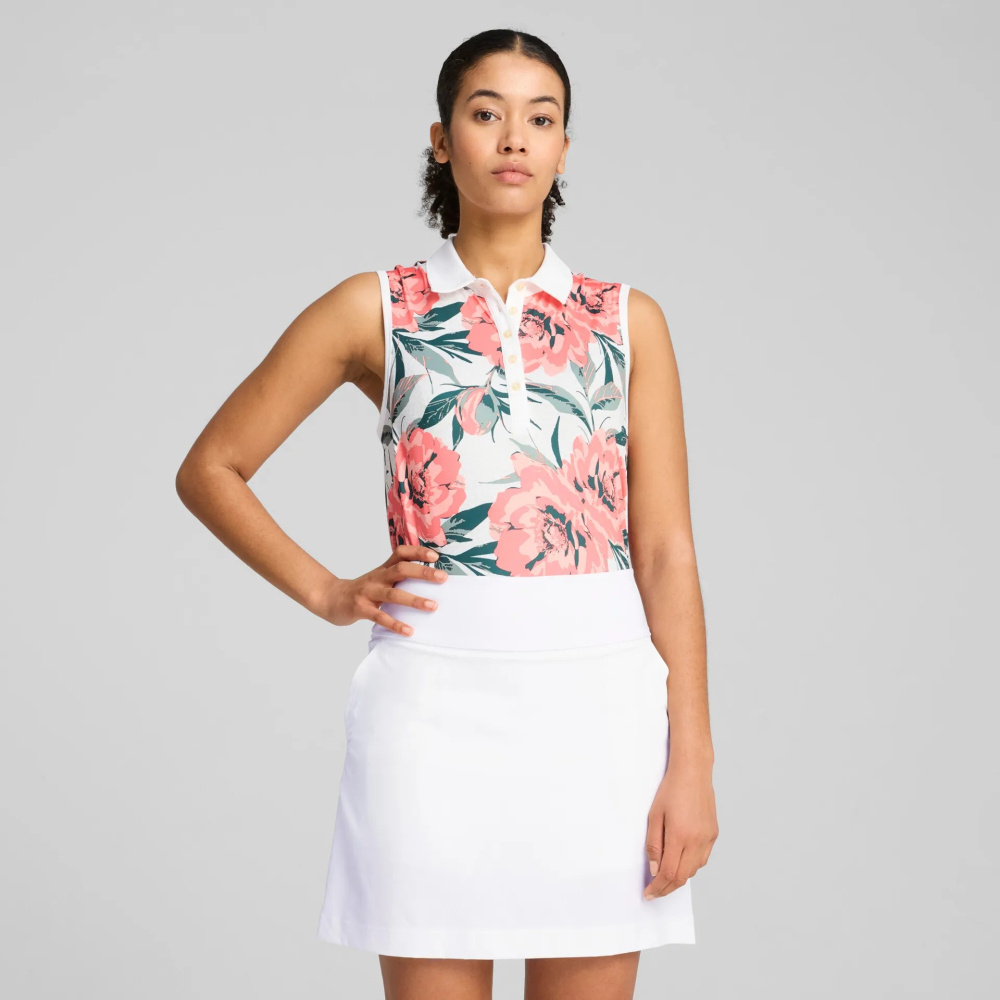 Puma Womens MATTR Beautiful Game SL Polo White Glow/Peach Frost