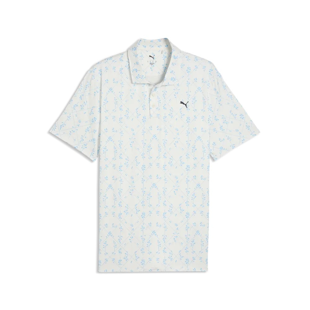 Puma Mens Cloudspun Argyle Bloom Polo - Warm White/Light Blue
