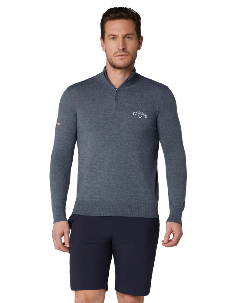 Callaway Mens Blended Merino 1/4-Zip Sweater - Steel Heather