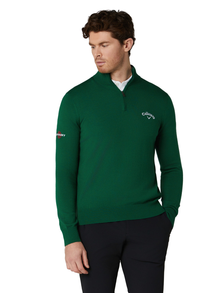 Callaway Mens Blended Merino 1/4-Zip Sweater - Galapagos Green