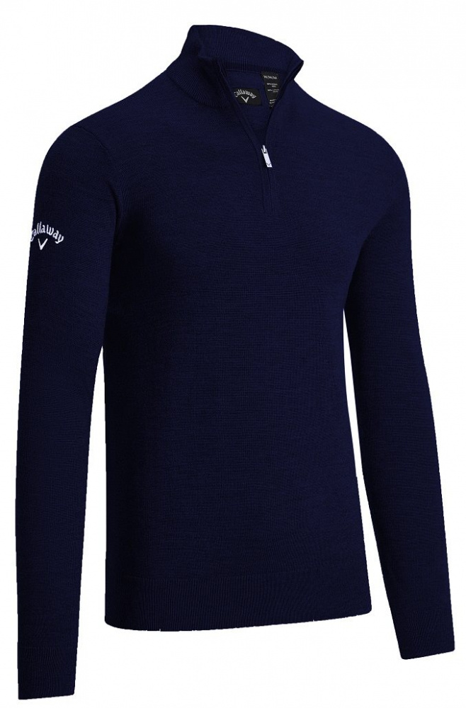 Callaway Mens Ribbed Merino 1/4 Zip Sweater - Dark Navy