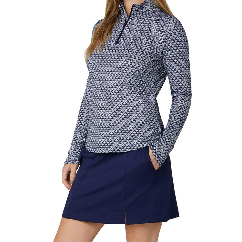Callaway Womens Scarf Geo Printed 1/4-Zip Pullover - Peacoat