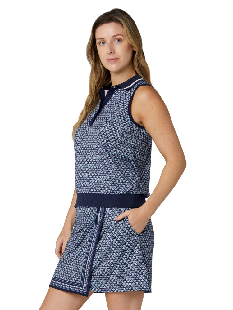 Callaway Womens Scarf Geo Printed Sleeveless Polo - Peacoat