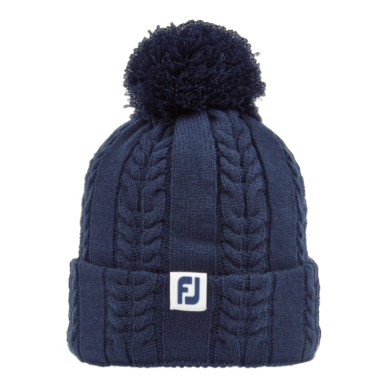 Footjoy Womens Cable Knit Bobble Hat - Navy