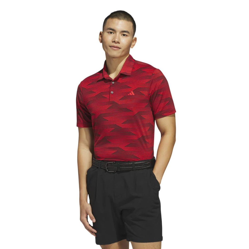 Adidas Mens Ultimate365 Speed Stripe Polo - Aurora Ruby/Pure Ruby