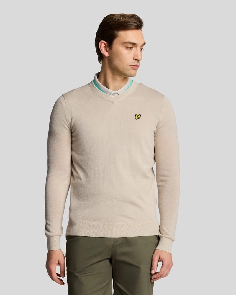 Lyle & Scott Mens V Neck Jumper - Sesame