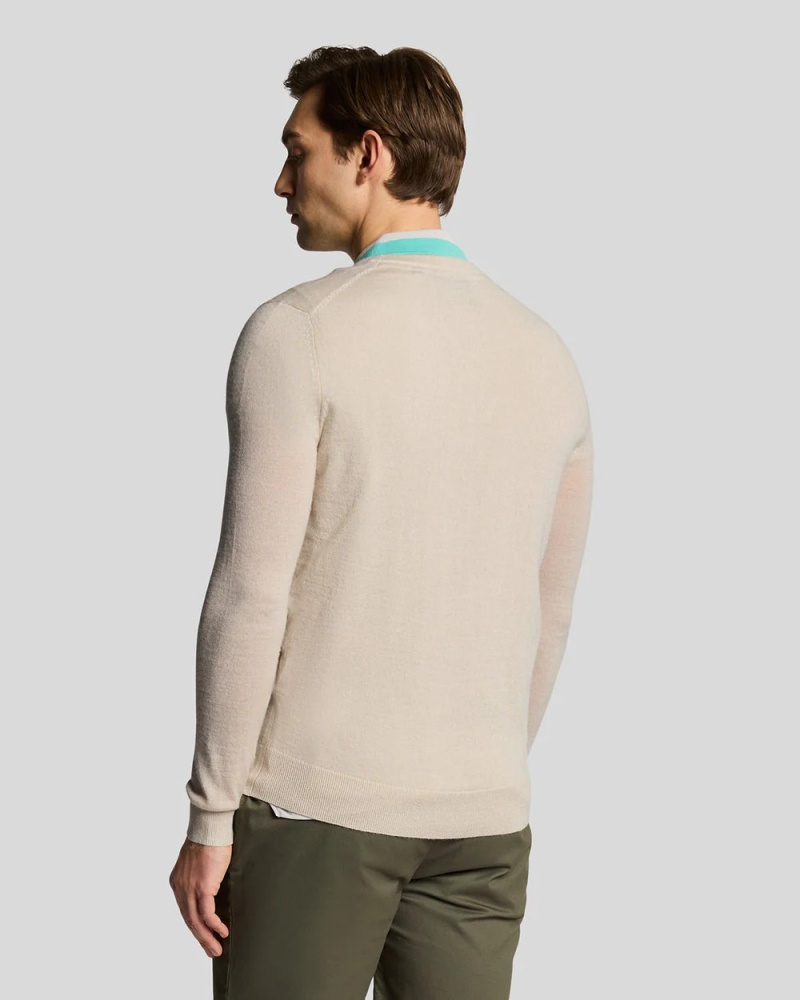 Lyle & Scott Mens V Neck Jumper - Sesame