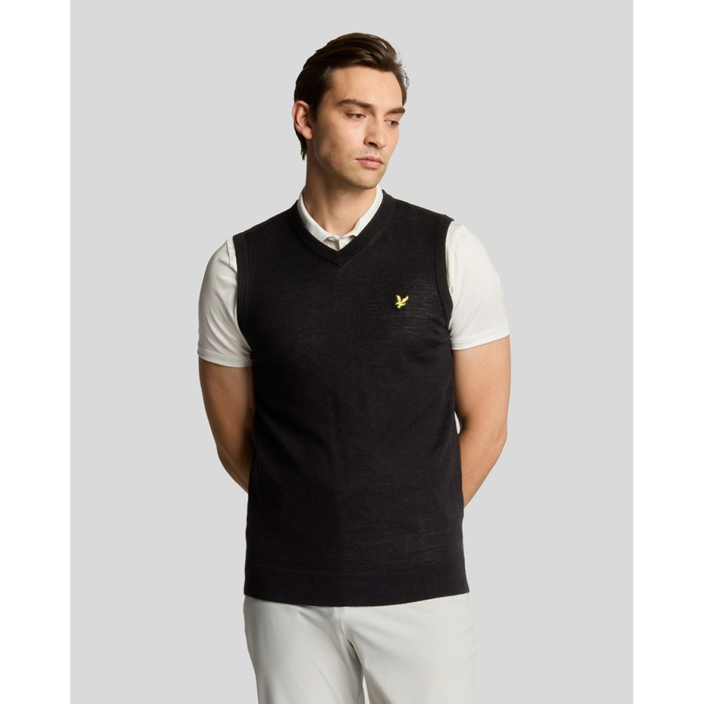 Lyle & Scott Mens Merino Blend Knitted V-Neck Vest - Jet Black