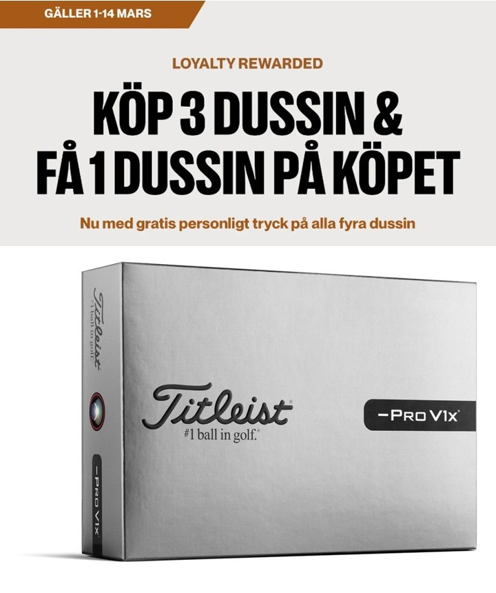 Titleist 2026 Pro V1x Left Dash - White med personligt tryck (4 dussin)